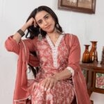Rust Raga 100 % Pure Cotton Three - Piece Suit Set With White Floral Embroidery