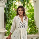 Moonlight Threads - White & Black Embroidered 100% Cotton Short Kurti