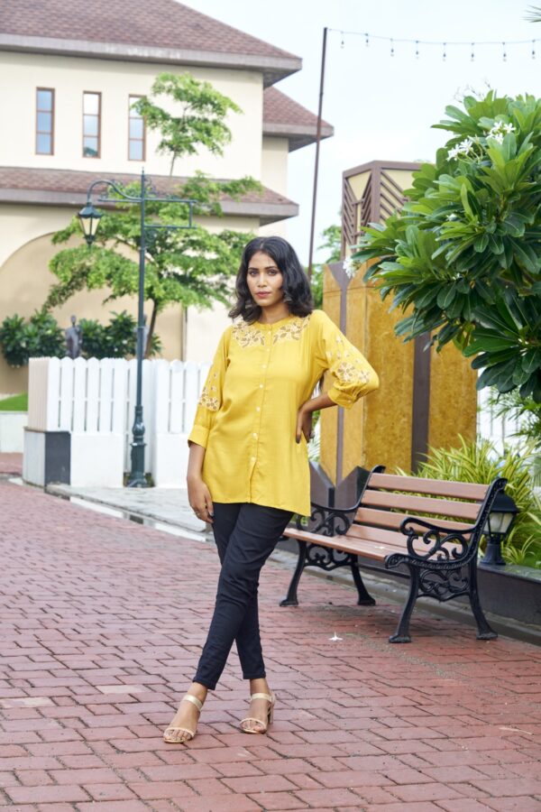 Amber Charm - Mustard Yellow Button-Down Short Kurti