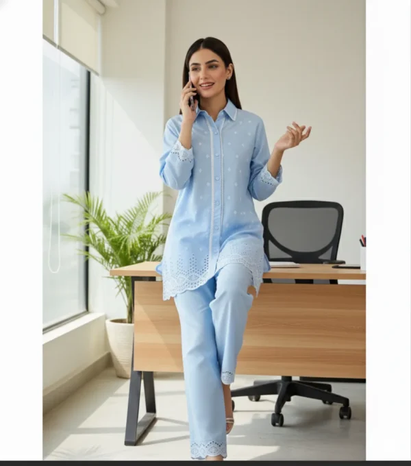 Powder Blue Schiffli Lace Co-ord Set