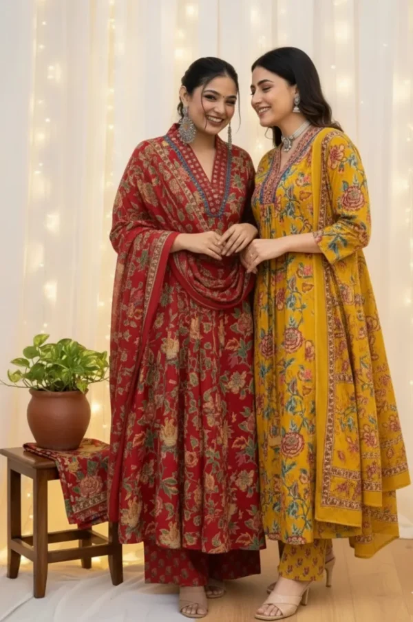 Sunshine Bloom Anarkali Kurta Set (3 piece)