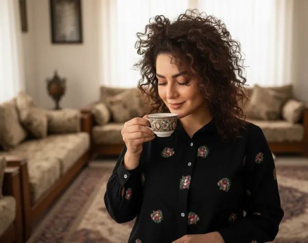 Corduroy Floral Embroided Shirt
