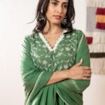 Pine Forest - Meadow Green Cotton  Three -Piece Suit Set With Vine Embroidery