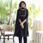 Noor – Black 100 % Pure Cotton Three - Piece Suit Set With Floral Thread Embroidery