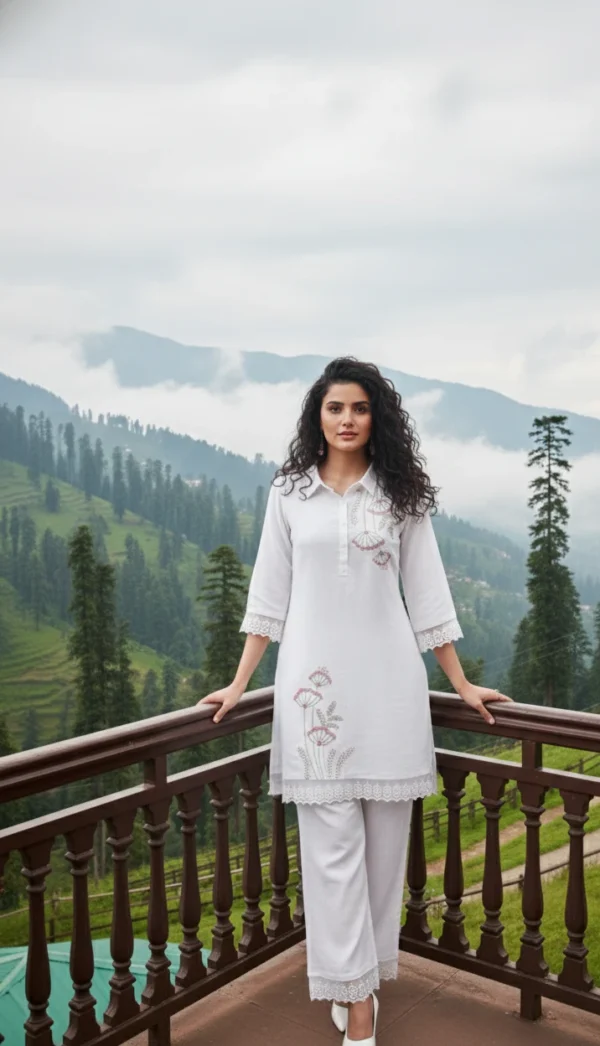 Lily Whispers -  White Floral Embroidered Co-ord Set