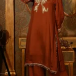 Pure Chinon 'Rust Glow' Co-ord Dress with Heavy Hand Work