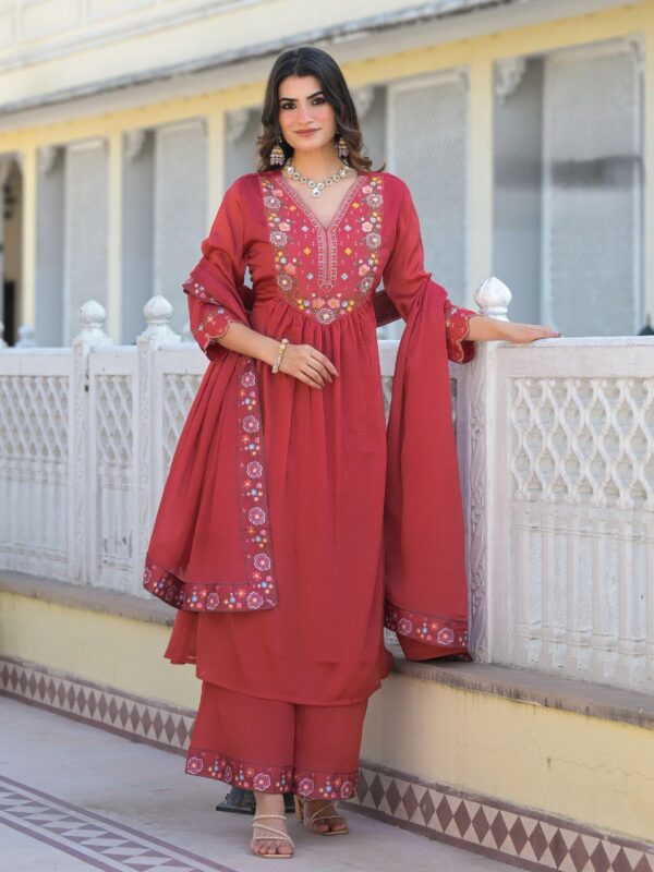 Festive Scarlet Charm Three Piece Suit Set