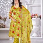 Vibrant Lime Green Bold Floral Print Three Piece Suit Set