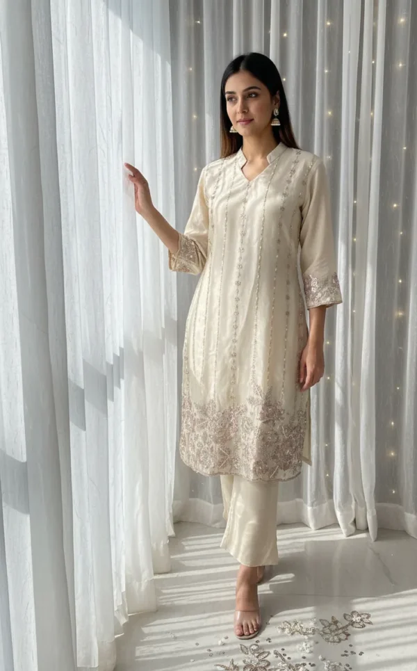 Luxury Pearl Tissue Work Co-ord Set