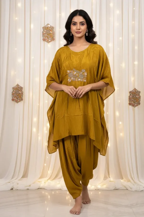 'Marigold' Mustard Yellow Kaftan and Dhoti Set