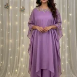 Mauve Purple Designer Gota Embroidered Kaftan Set