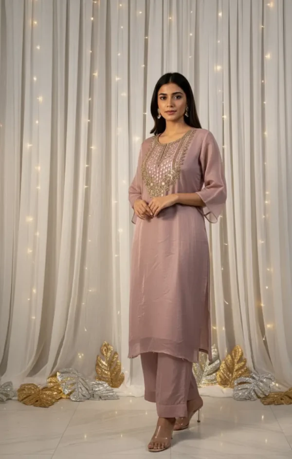 Mauve Blush Kurta and Farshi Set
