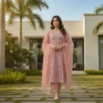 Rust Raga - Rust Cotton Suit with White Floral Embroidery