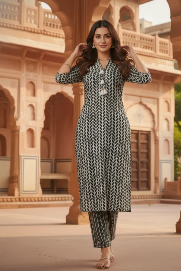 Straight-Cut Geometric Kurta with Pant set