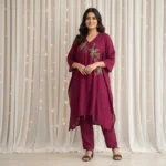 Luxury Wine Kaftan and Pant Set