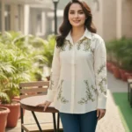 Khadi Leaf Embroidered Shirt