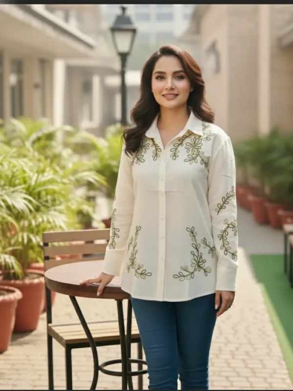 Khadi Leaf Embroidered Shirt