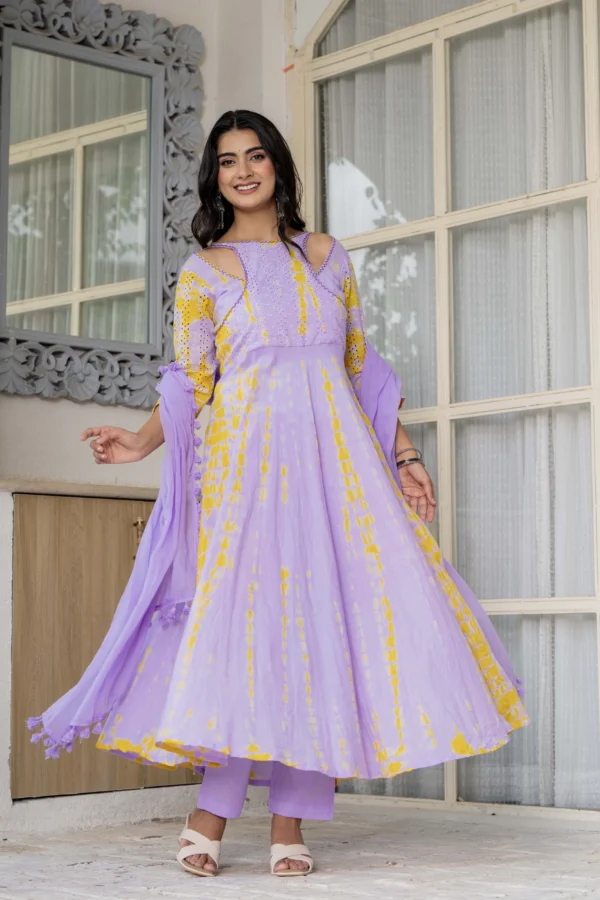 Lilac Bloom Tie-Dye Anarkali Set