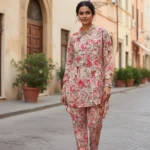 Artisan Printed Co-ord Set with Embellished Collar