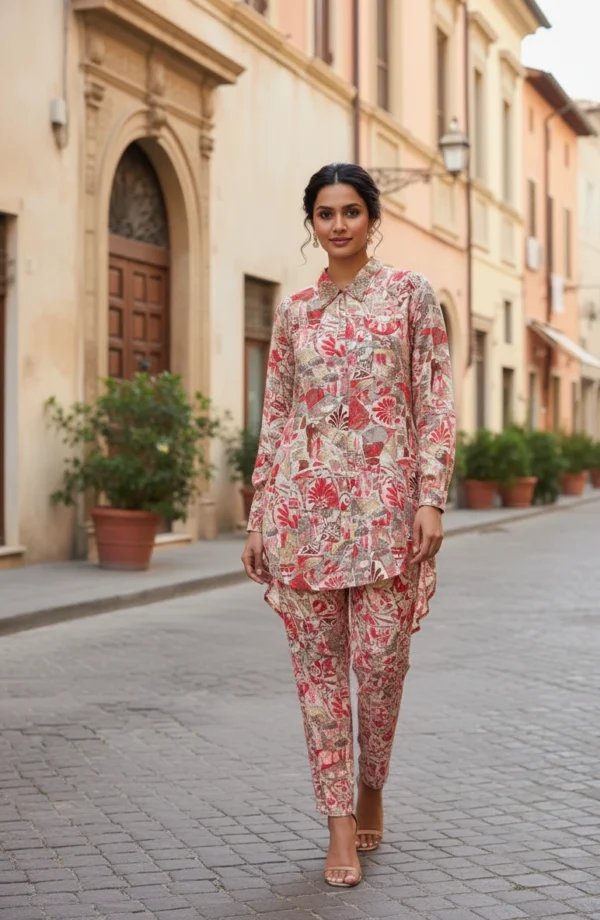 Artisan Printed Co-ord Set with Embellished Collar