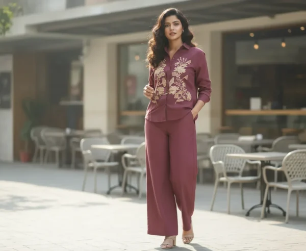 Maroon Bloom Embroidered Co-ord Set