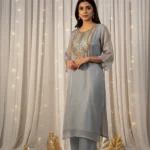 Pearl Grey Blue  Kurta and Farshi Set