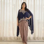 Navy Blue Flowing Kaftan with Draped Dhoti