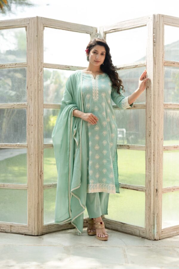 Fresh Breeze - Seafoam Green Embroidered Cotton Suit