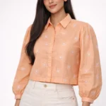 Pastel Peach Hacoba Embroidered Shirt