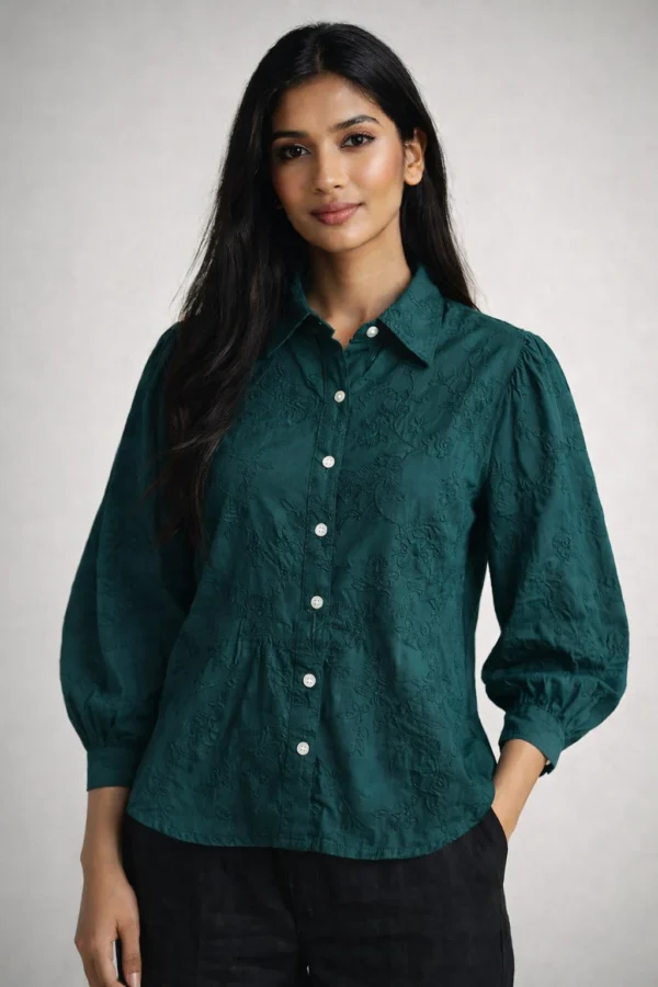 Teal Puff Sleeve Shirt