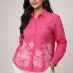 Pink Shirt With White Embroidery