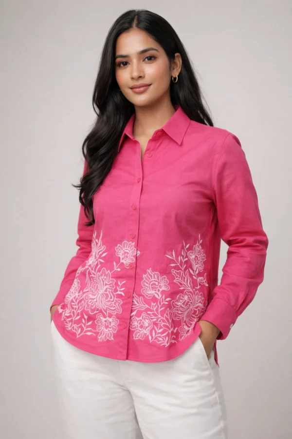 Pink Shirt With White Embroidery