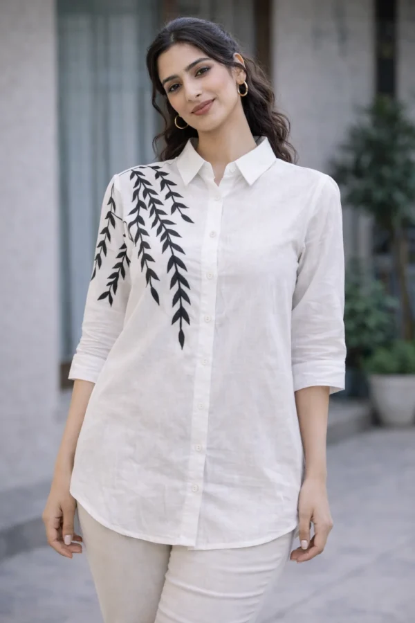 Leaf Accent High-Low Shirt