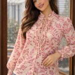 Blush Tropical Print Tie Up Shirt