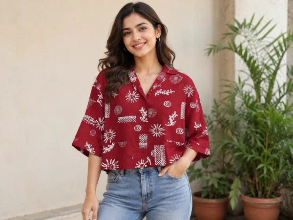 Maroon Abstract Print Casual Shirt