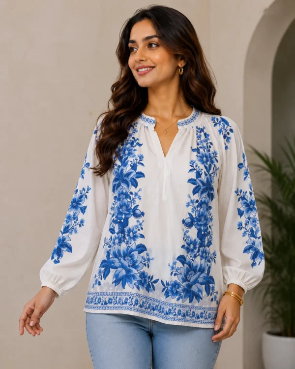 Indo-Western Floral Print Boho Top
