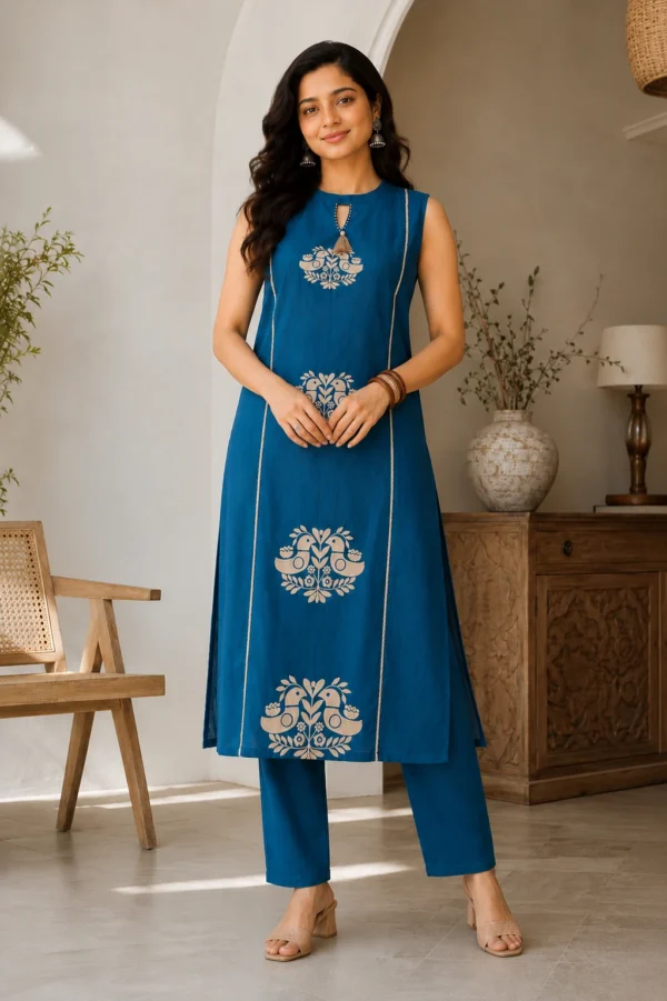 Royal Blue Women Sleeveless  Kurta Pant Set