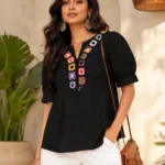 Multicolor Embroidered Puff Sleeve Top