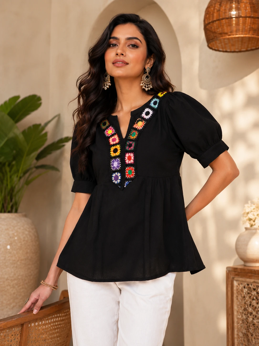 Multicolor Embroidered Puff Sleeve Top – Kapde By Komal