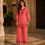 Rose Tone-On-Tone Embroidered Luxury Co-Ord Set