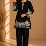 Black Jute Threadwork Stylish Co-ord Set