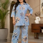 Powder Blue Pearl-Detailed Floral Co-Ord Set