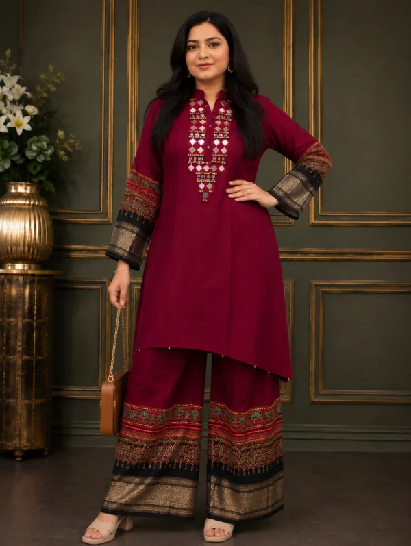 Deep Maroon Azra Printed Festive Co-ord Set