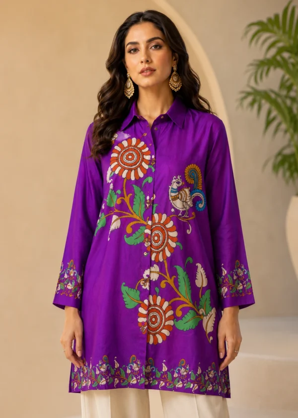 Royal Violet Mayur Silk Long Shirt