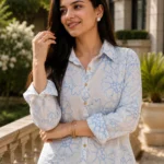 Azure Bloom Embroidered Shirt
