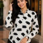 Canvas Black & Ivory Abstract Print Oversized Shirt