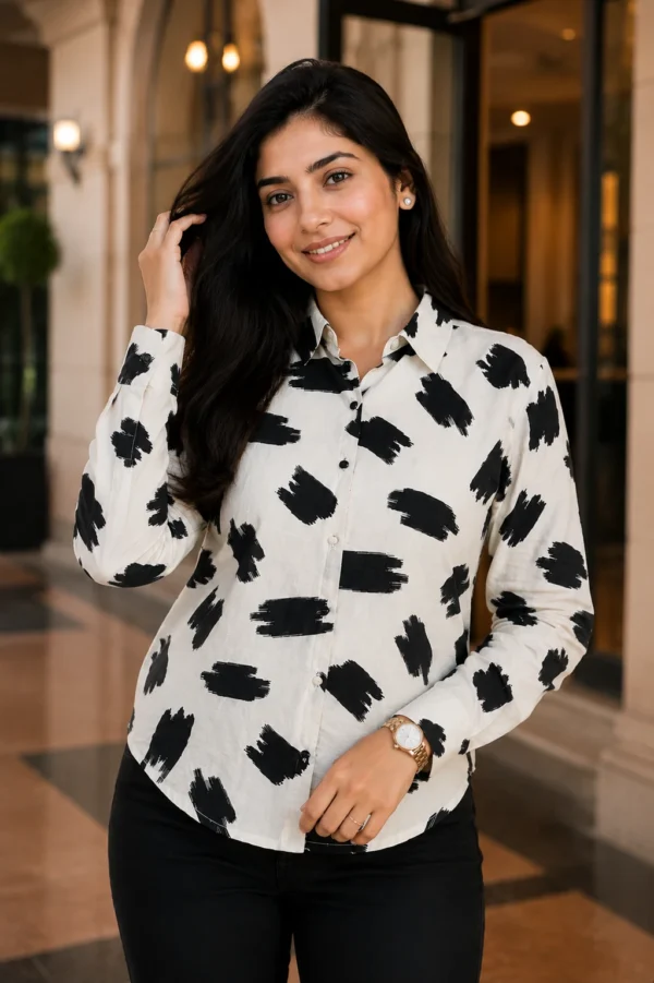Canvas Black & Ivory Abstract Print Oversized Shirt