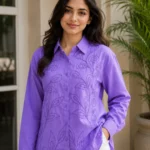 Lavender Botanical Embroidered Cotton Shirt