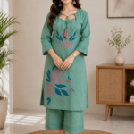 Sage Green Designer Kurta Set With Tie-Up