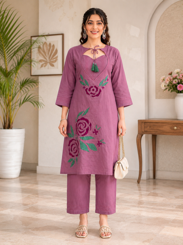 Mauve Rosé Designer Kurta Set With Tie-Up